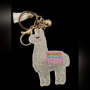 Sparkling Llama Bag Chatm Keychain with Gold Accents